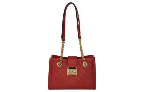 GUCCI Padlock Calfskin Tote Bag, Shopping Bag, Portable Crossbody Bag, Shoulder Bag Women's Red