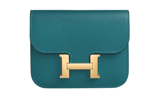 HERMES Constance Slim Gold tone Lock Evercolor Calfskin Wallet Fanny Pack Women's Bosphorus Green