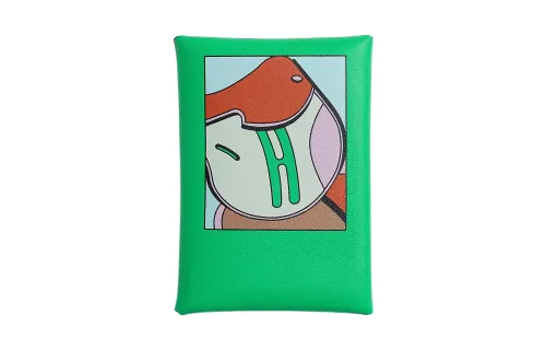 HERMES Calvi Swift Calfskin Card Holder Mini Women's Comic Green