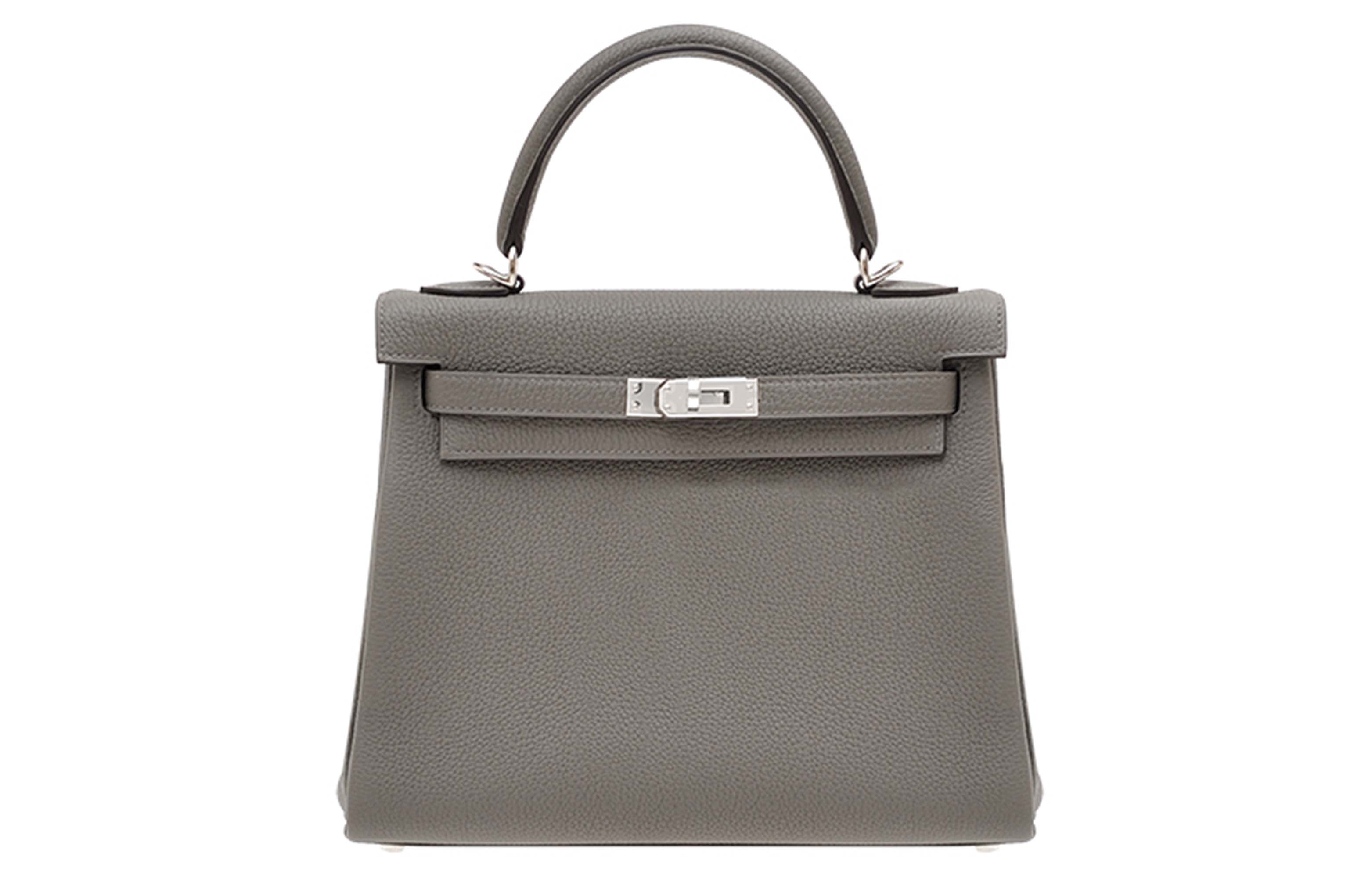 HERMES Kelly Togo Calfskin Kelly Bag, One Shoulder Handbag 25 Women's 0L Grismeyer Rain Cloud Gray