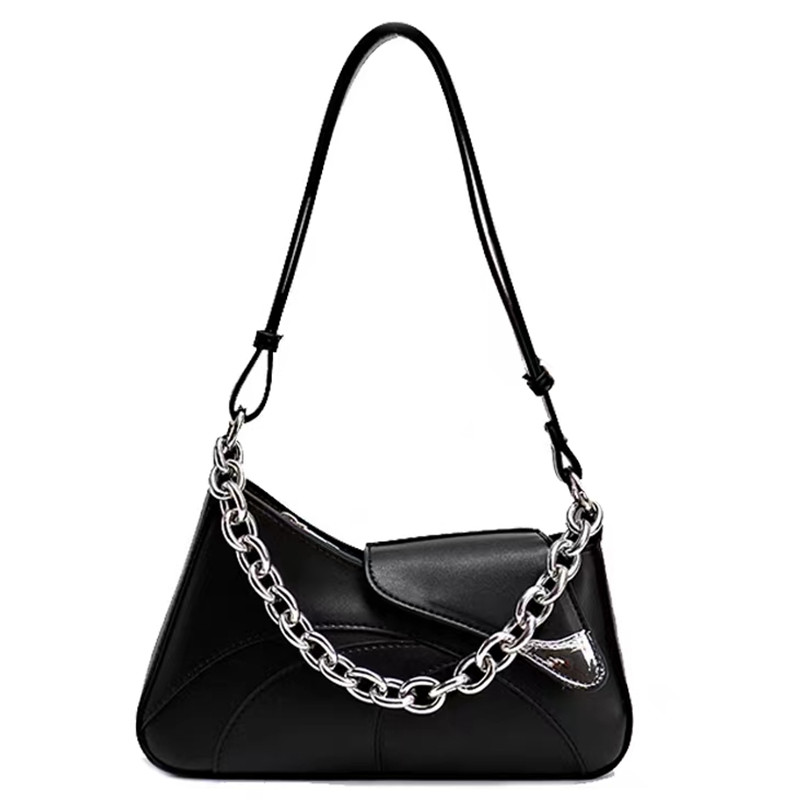 NOMK Pu Women's Motorcycle Small Square Bag Shoulder Bag Baguette Bag Shoulder Bag Women's Black