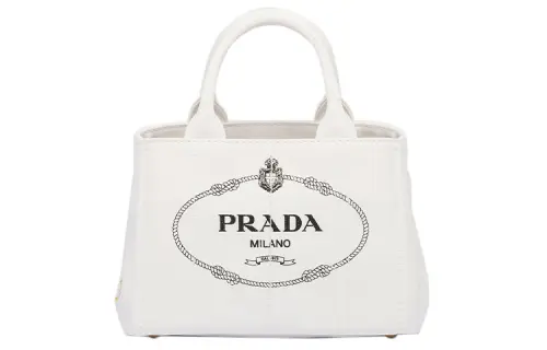 PRADA Fabric Tote Bag, Shopping Bag, Shoulder Bag, Crossbody Bag, Handbag Small Women's White