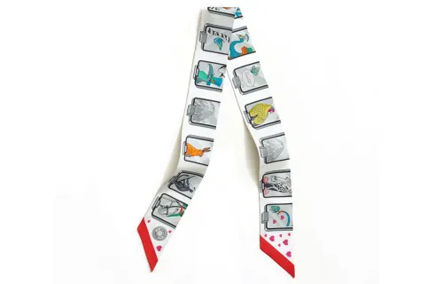 HERMES Patterned Print Twilly Scarves Unisex White
