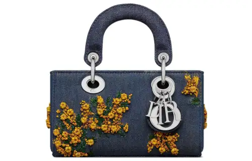 DIOR Lady D JOY Touch Me Not Embroidered Denim Handbag, Shoulder Bag, Crossbody Bag, Handbag Extra Mini Women's Blue
