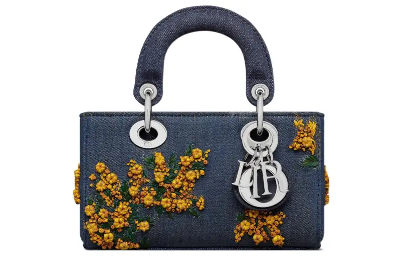 DIOR Lady D JOY Touch Me Not Embroidered Denim Handbag, Shoulder Bag, Crossbody Bag, Handbag Extra Mini Women's Blue
