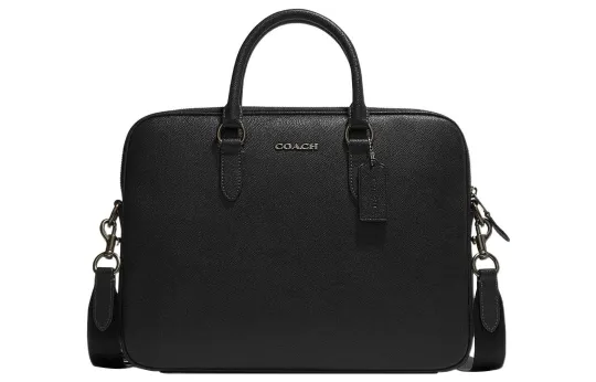 COACH Leather One Shoulder Crossbody Handheld Briefcase Large Men's Black