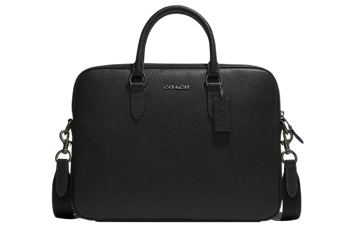COACH Leather One Shoulder Crossbody Handheld Briefcase Large Men's Black