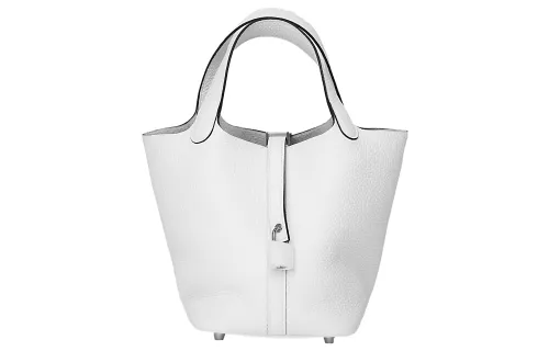 HERMES Picotin Lock Clemence Bullock Leather Basket Bag, Bucket Bag, Handbag 18 Women's 0U NewWhite New White