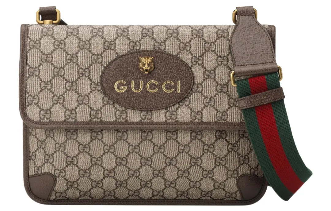GUCCI Neo Vintage Canvas With Leather Messenger Bag, Shoulder Bag, Crossbody Bag Medium Unisex Ebony/Brown