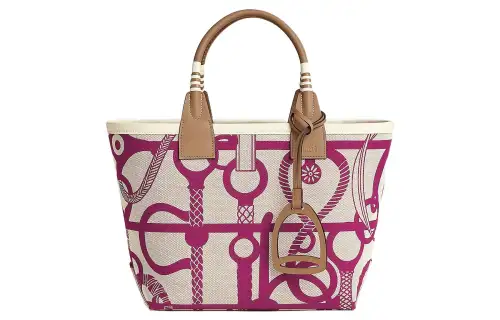 HERMES Steeple Plume Canvas With Swift Leather Handbag Women's Purple Rose & Light Beige