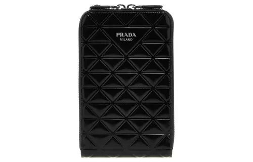 PRADA Leather Cell Phone Pouch Regular Men's Black