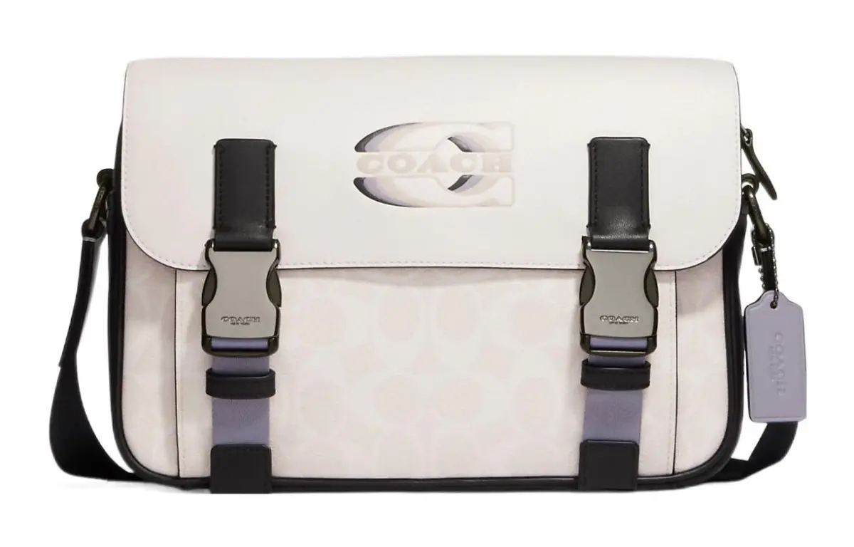 COACH Track Cow Leather Messenger Bag, Shoulder Bag, Crossbody Bag Large Unisex White