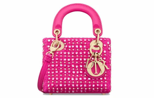 DIOR Lady Dior Rhinestone Satin Handbag, Shoulder Bag, Crossbody Bag, Handbag Extra Mini Women's Pink