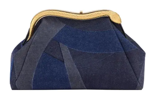 BVLGARI Serpentine Denim Fabric One Shoulder Crossbody Clutch Women's Blue