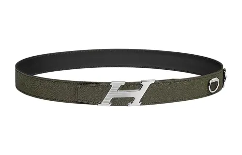 HERMES Cow Leather Belts Men's Dark Green Width 3.2cm