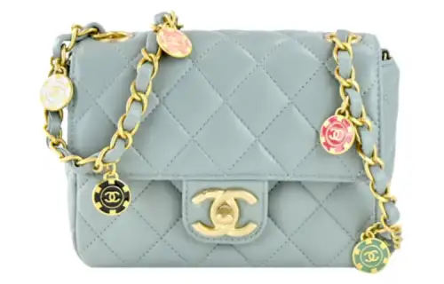 CHANEL Lambskin Flap Bag, Crossbody Bag, Shoulder Bag Women's Light Gray
