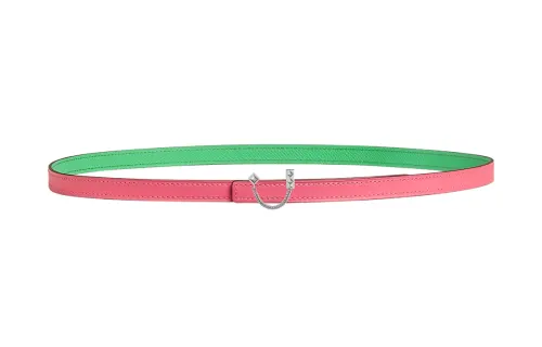 HERMES Calfskin Leather Belts Women's Rose Red/Green Width 1.3CM