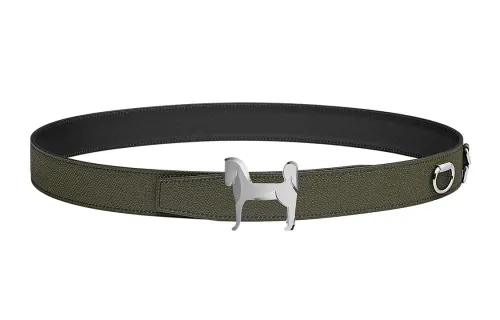 HERMES Panache Calfskin Leather Belts Men's Green Width 32MM