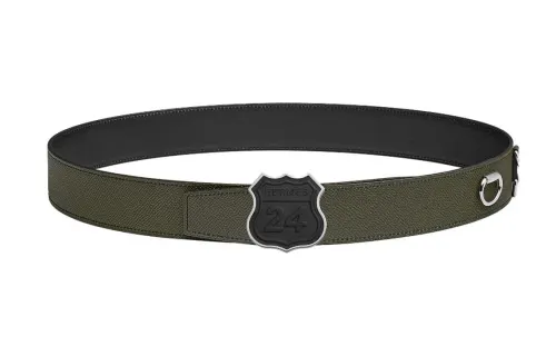 HERMES Numbers Logo Smooth Buckle Calfskin Leather Belts Men's Green Width 38MM