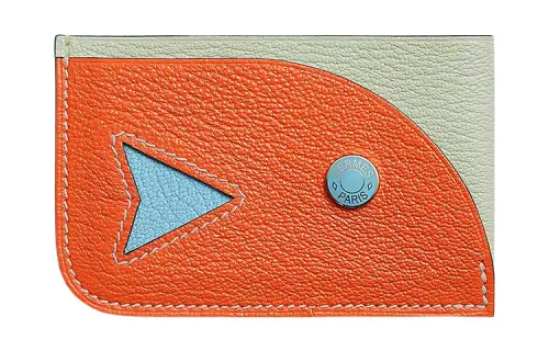 HERMES Poisson Multicolor Mysore Goat Skin Card Holder Women's Whispering Green