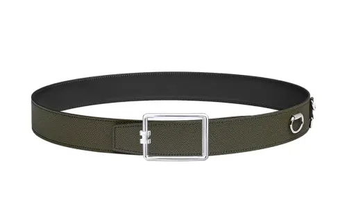 HERMES Tube H Cow Leather Belts Men's Green Width 3.8cm