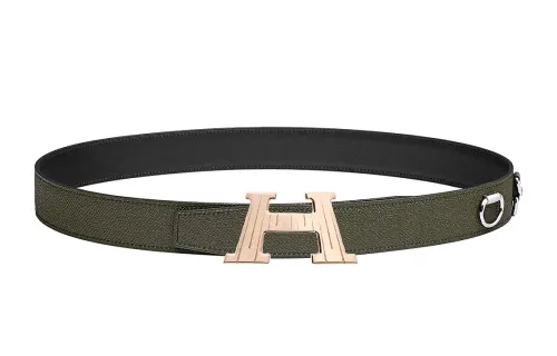 HERMES Calfskin Leather Belts Men's Green 3.2cm