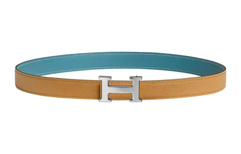HERMES Constance Palladium Plated Metal Leather Belts Women's Width 2.4cm
