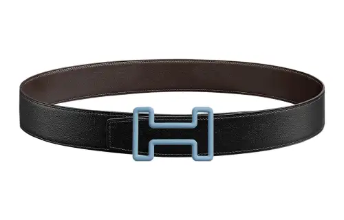 HERMES Tonight Color Stainless Steel Rubber Calfskin Leather Belts Men's Width 3.8cm