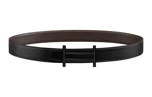 HERMES Rider Metal Calfskin Leather Belts Men's Width 3.2cm
