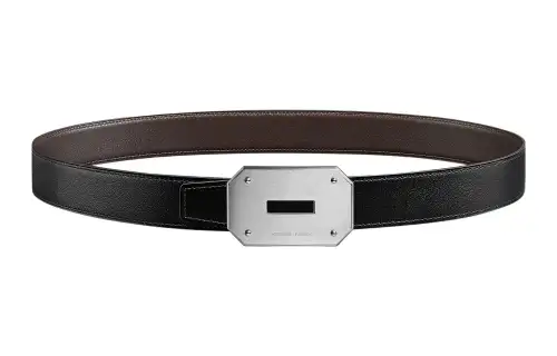 HERMES Calfskin Leather Belts Men's Width 3.2cm