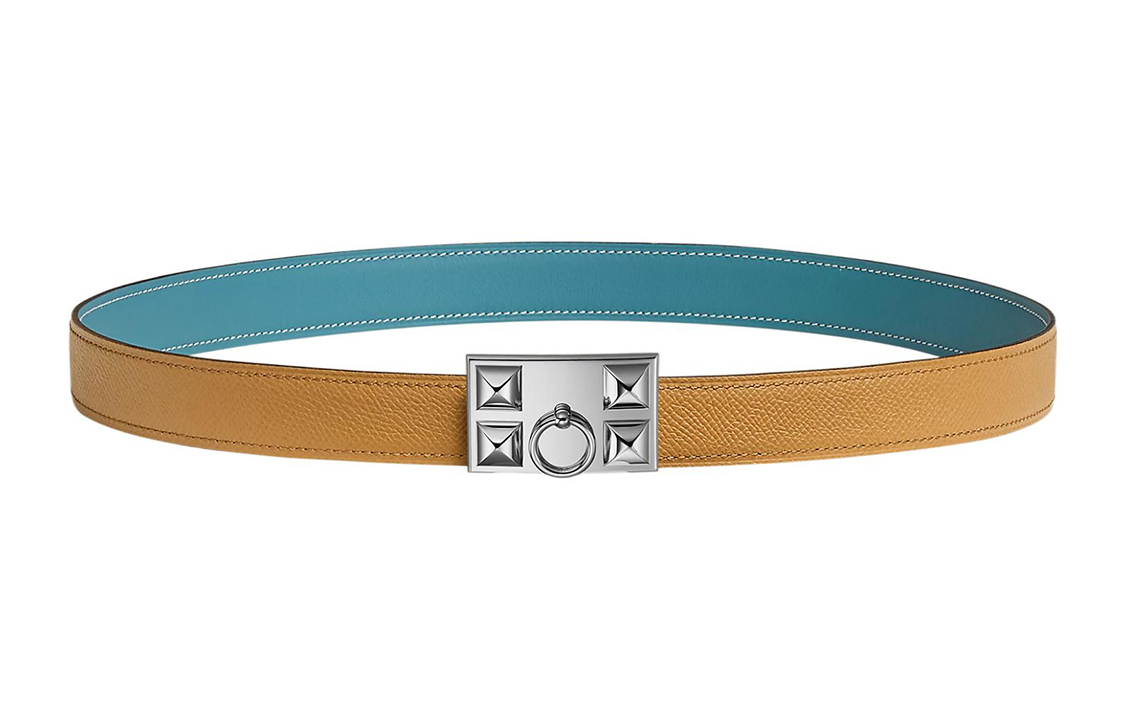 HERMES Chien Calfskin Leather Belts Women's Brown Width 24MM