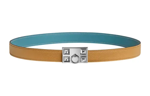 HERMES Chien Calfskin Leather Belts Women's Brown Width 24MM