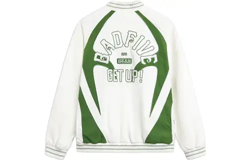 Li Ning Jackets Men's Ivory Oil Pine Green Baseball Collar Moderate Mock Two Piece