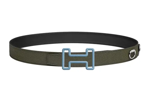 HERMES Multicolor Cow Leather, Stainless Steel, Rubber Leather Belts Men's Black/Green Width 3.2CM