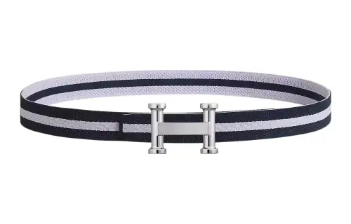 HERMES Nylon Web Belt, Palladium Plated Metal Belts Men's Purple/Black Width 3.2cm