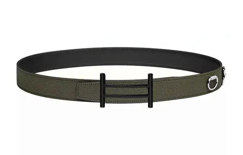 HERMES Rider Smooth Buckle Cow Leather Belts Men's Black Width 3.2CM