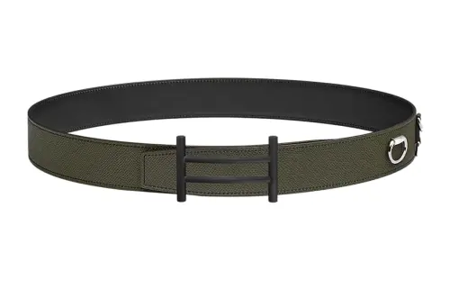 HERMES Calfskin Leather Belts Men's Dark Green Width 3.8cm