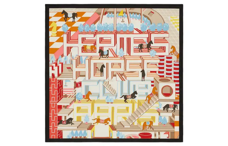 Hermès Pre Owned Equestrian Horses Silk Scarf