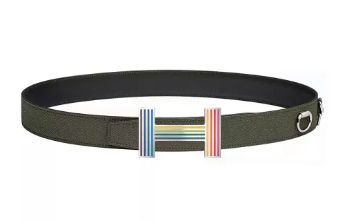 HERMES Quizz Rainbow Calfskin Leather Belts Men's Green/Black 3.2cm