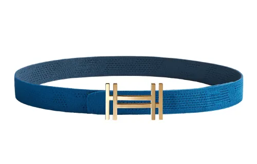HERMES H Au Carre Nylon Belts Men's Blue 3.2cm