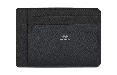 HERMES Epsom Leather Card Holder Women's Black & Indigo