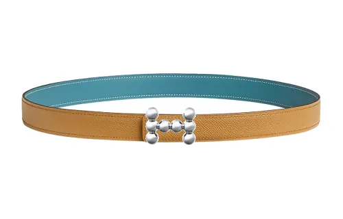 HERMES Bubble Calfskin, Palladium Plated Metal Leather Belts Women's Brown 2.4cm