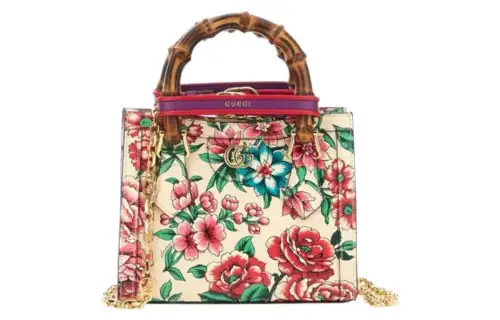 GUCCI Diana Bamboo With Canvas Tote Bag, Shopping Bag, Handbag Medium Women's Multicolor