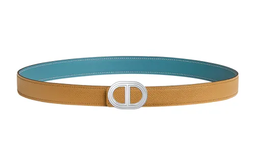 HERMES Swift Calfskin, Palladium Plated, Metal Leather Belts Women's Yellow Width 2.4cm