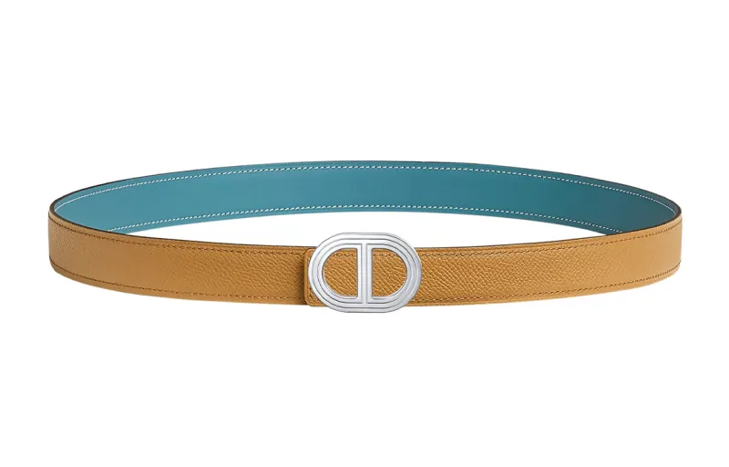 HERMES Swift Calfskin, Palladium Plated, Metal Leather Belts Women's Yellow Width 2.4cm