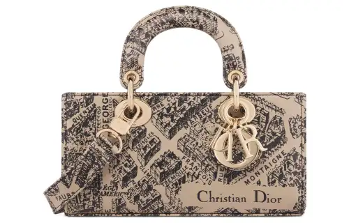 DIOR Lady D JOY Cow Leather Handbag, Shoulder Bag, Crossbody Bag, Handbag Small Women's Beige/Black