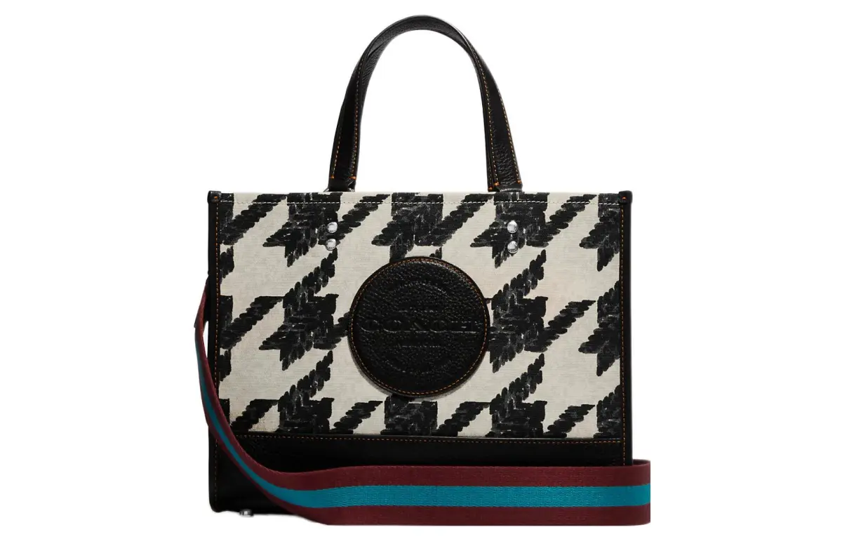 COACH Dempsey Canvas With Leather Tote Bag, Shopping Bag, Handbag Large Women's Black & White