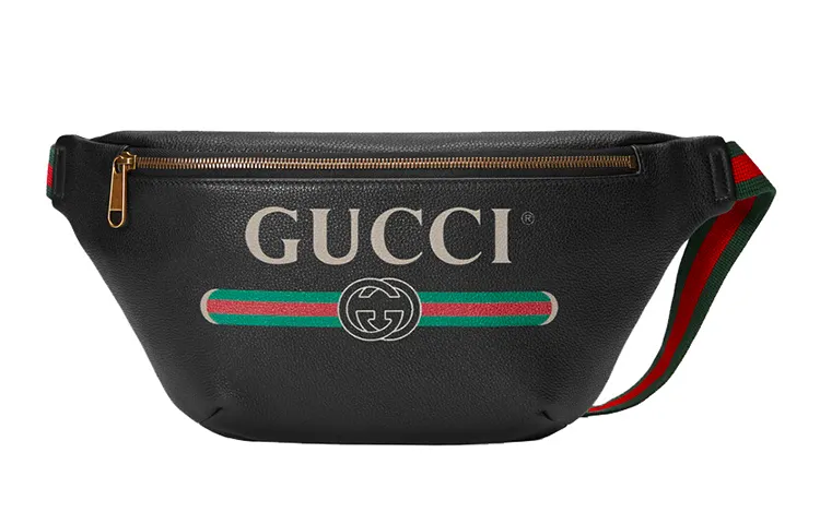 GUCCI Leather Sling Bag, Fanny Pack Large Unisex Black