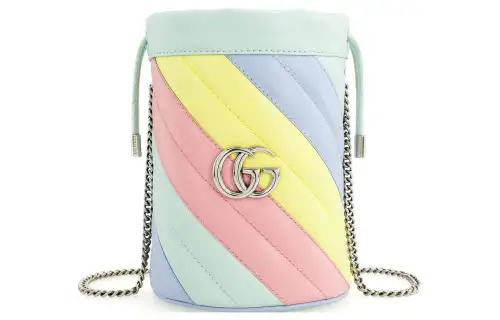 GUCCI GG Marmont Leather Bucket Bag, Shoulder Bag, Crossbody Bag Mini Women's Blue/Pink/Blue/Green