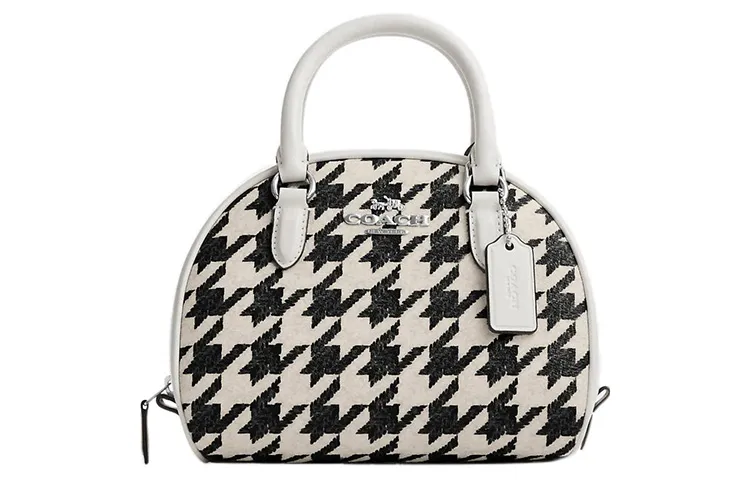 COACH Sydney Coated Canvas With Leather Dome Bag, Shoulder Bag, Crossbody Bag, Handbag Small Women's Black White